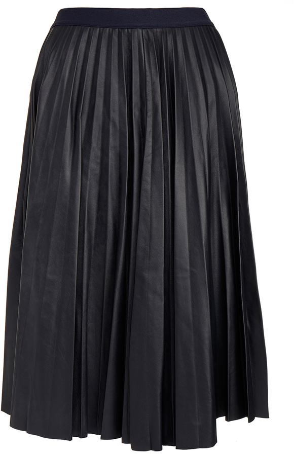 Theory Zeyn Black Pleated Leather Midi Skirt - ShopStyle