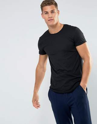 Esprit Longline T-Shirt With Raw Edges In Black