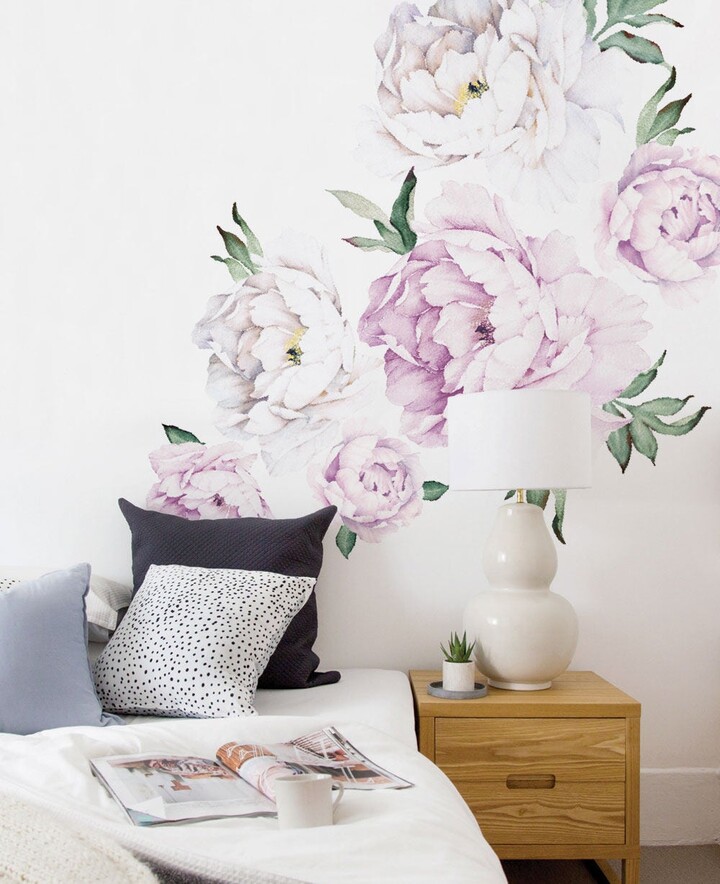 Etsy Watercolor Peony Wall Sticker Vintage Lilac Floral Decal