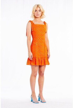 NEVER FULLY DRESSED Lurex Dobby Mini Dress - Orange