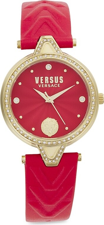 Versus Versace IP Yellow Gold, Crystal & Leather Strap Watch/34MM