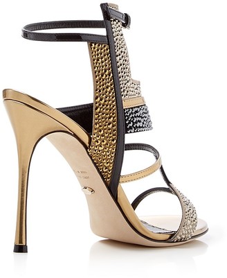 Sergio Rossi Tamara Metallic Embellished High Heel Sandals