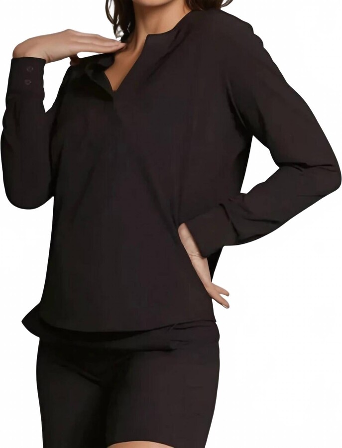 Buki Resort Vee Popover Shirt In Black