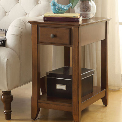 Winston Porter Walnut Rectangular Table With One Drawer, Shelf And Skinny Design, 22x13x23 Inches, 20 Lbs, For Living Environments Side - Shaded Shelf, Stop, In Prim