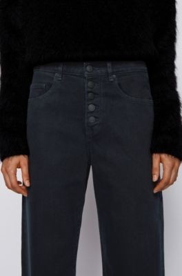 HUGO BOSS Relaxed-fit cropped jeans in dark-blue stretch denim