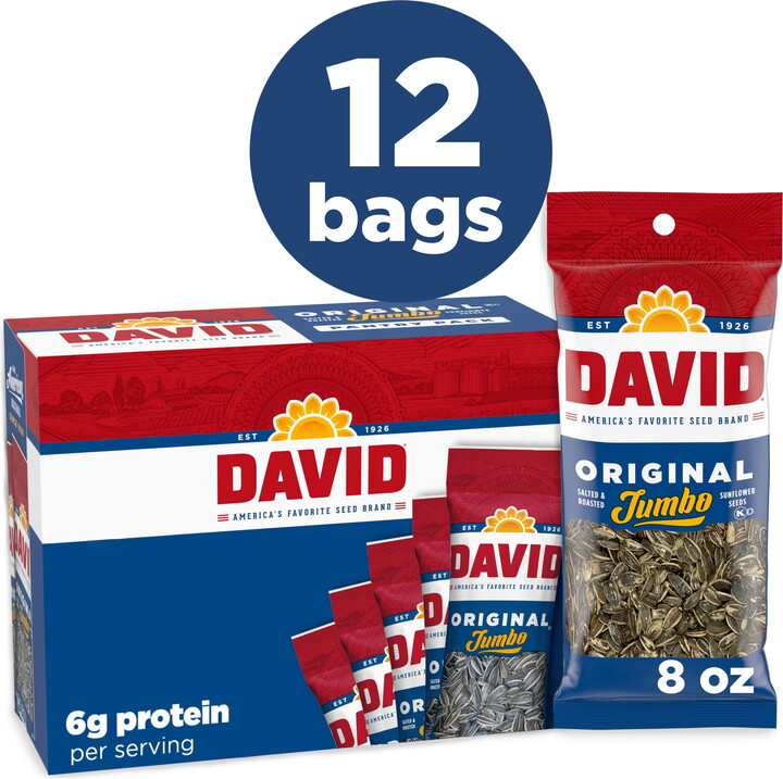 DAVID Seeds DAVID Original Salted and Roasted Jumbo Sunflower Seeds, 1.625 oz, 12 Count
