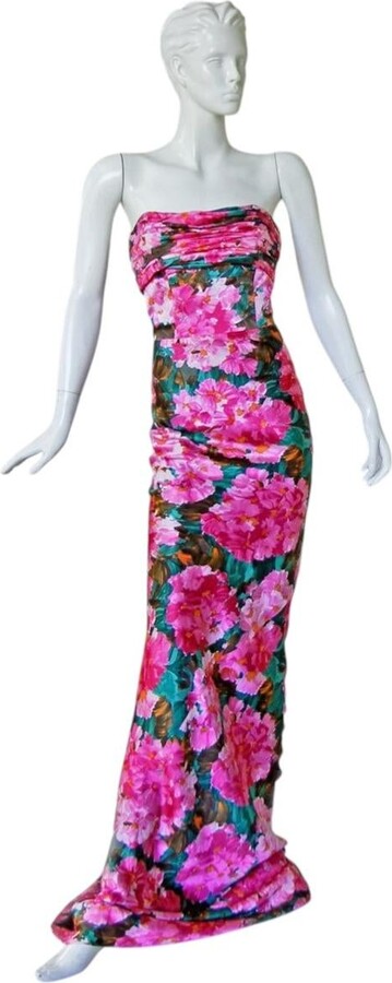 Balenciaga pretty In Pink" Floral Strapless Silk Gown By Nicholas Ghesquiere