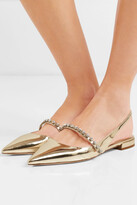Thumbnail for your product : Miu Miu Crystal-embellished Metallic Patent-leather Slingback Flats - Gold