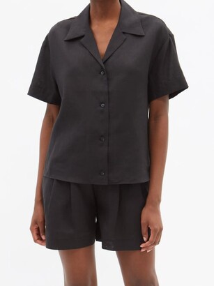 ASCENO Prague Short-sleeved Organic-linen Shirt - Black