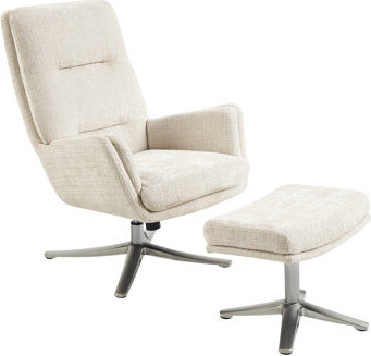 Hokku Designs Comfortable Swivel Accent Chair With Ottoman Chenille Upholstery Silver Finish Metal Base Stylish Furniture 1Pc