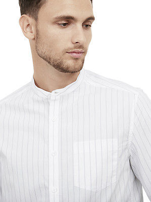 Kenneth Cole Long-Sleeve Banded-Collar Striped Shirt