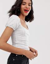 Thumbnail for your product : Monki broderie anglaise top with puff sleeves in white