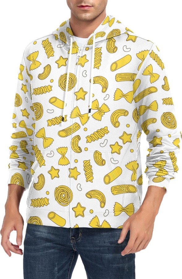 CUPADA Mens Full Zip Hoddie Pasta Shapes on White Long Sleeve Casual Sweatshirt with Pocket Jacket Fall Winter Coat