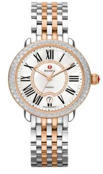 Michele Serein 16 Diamond, Mother-Of-Pearl, 18K Rose Goldplated & Stainless Steel Bracelet Watch