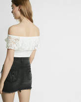 Thumbnail for your product : Express Off The Shoulder Ruffle Lace Thong Bodysuit