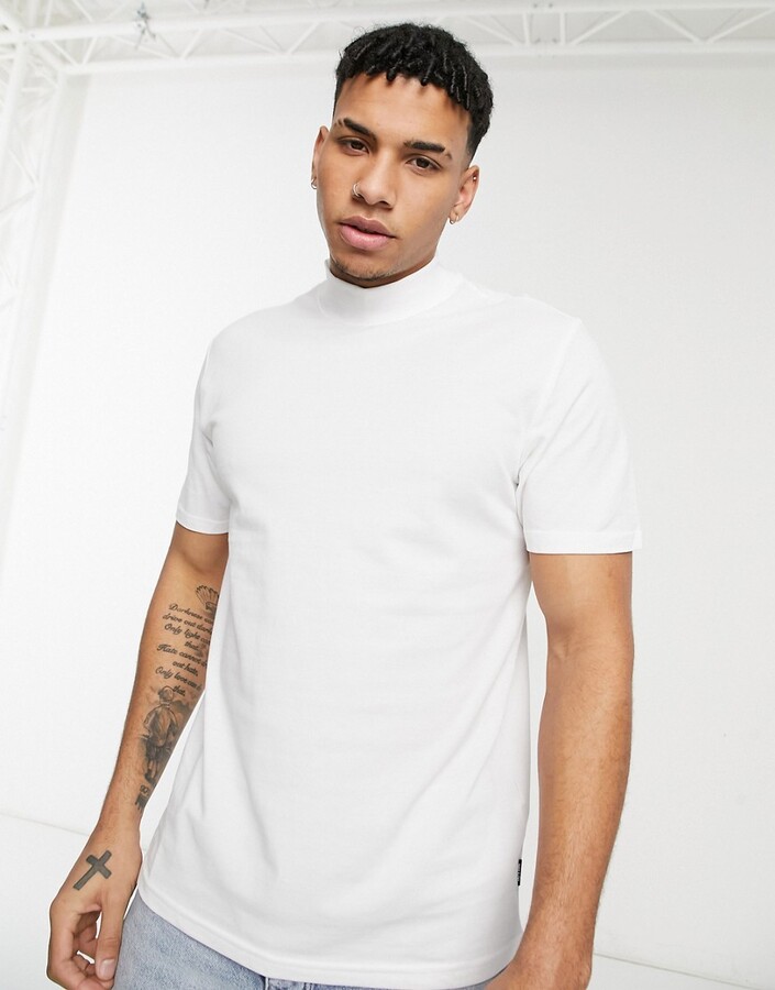 Tag væk Pygmalion Badekar ONLY & SONS t-shirt with high neck in white - ShopStyle