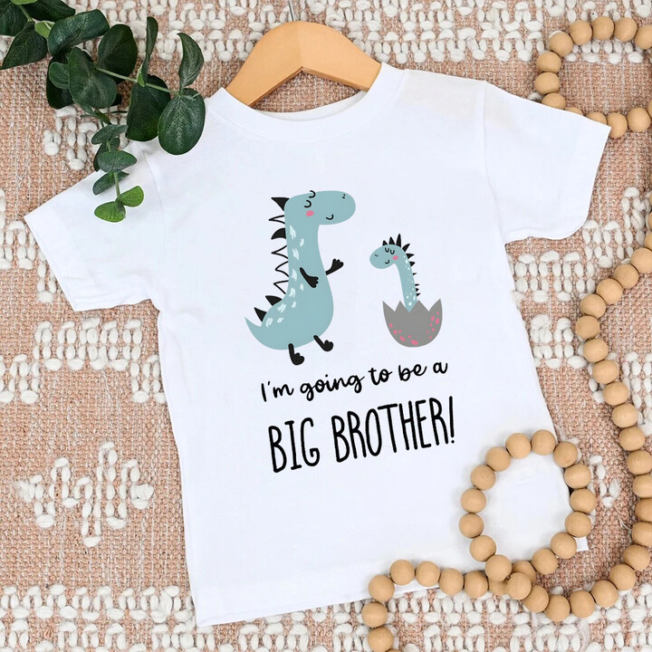 MENISCOUNTER Dinosaur & I‘m Going To Be Big A Brother Print Kid Tee Shirt Casual Short Sleeve Child Tees Top Pregnancy Announcement Clothes