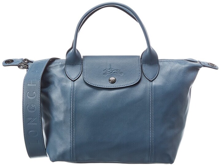 Le Pliage Cuir Small Leather Logo Strap & Short Handle Tote