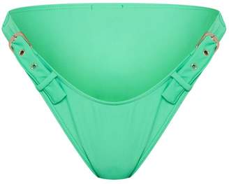 PrettyLittleThing Green High Leg Double Belted Bikini Bottom