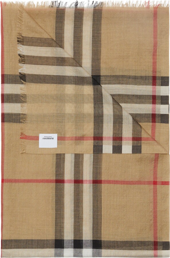 Giant Check Print Wool & Silk Scarf