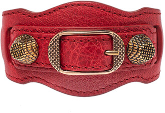 Balenciaga Red Leather Arena Giant Studded Rose Gold Tone Bracelet -  ShopStyle
