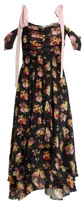 Preen Line Dehebra Ruched Floral Print Georgette Dress - Womens - Black Print