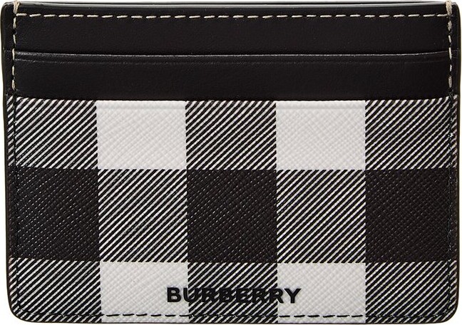 BURBERRY LEATHER AND VINTAGE CANVAS CHECK CARD CASE WALLET WITH MONEY CLIP