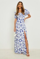 Thumbnail for your product : boohoo Porcelain Print Ruched Maxi Dress