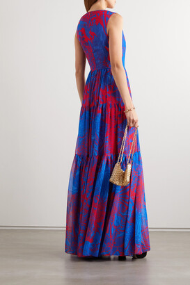 Halpern Tiered Printed Georgette Maxi Dress - Blue