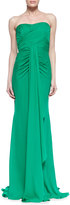 Thumbnail for your product : Badgley Mischka Strapless Ruched-Bodice Draped Gown, Emerald