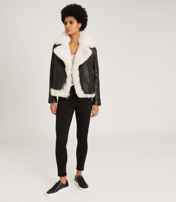 shearling leather biker jacket