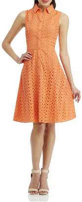 London Times Coral Eyelet Flare Dress