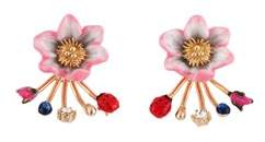 Les Nereides Oriental Rose Light Pink Flower And Multi Elements Removable Clasp Earrings