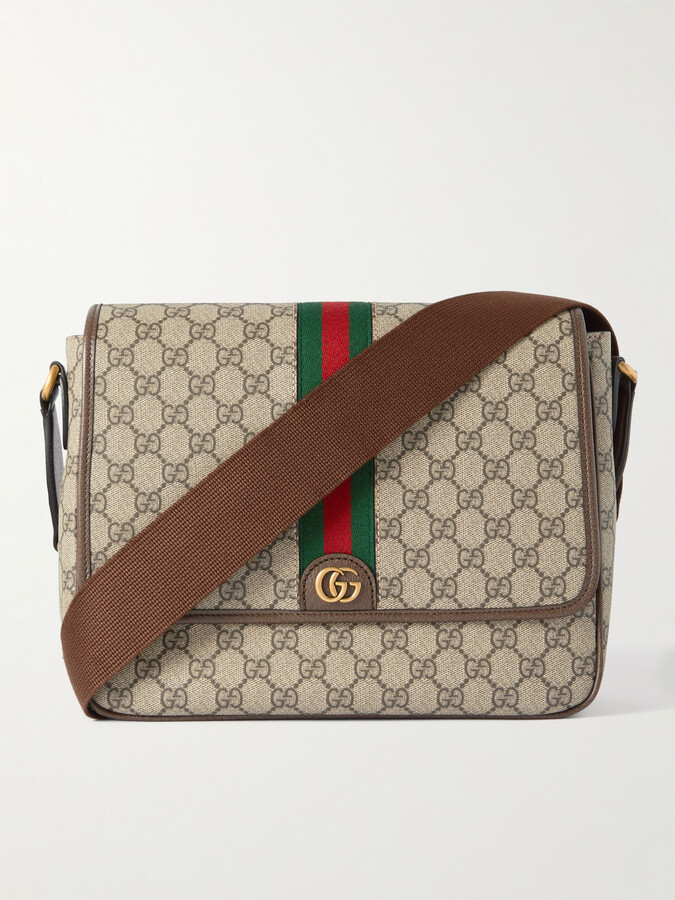 Gucci Ophidia Medium Leather-Trimmed Monogrammed Coated-Canvas Messenger Bag