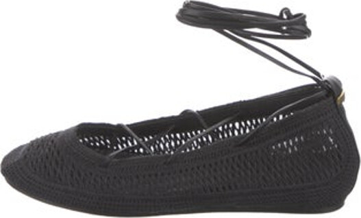 Isabel Marant Ballet Flats Black Round-Toes Platform Wrap-Around Straps