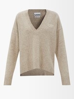 Thumbnail for your product : Ganni V-neck Logo-embroidered Wool-blend Sweater - Sand