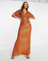 Thumbnail for your product : ASOS DESIGN kimono sleeve maxi dress in sequin in rust