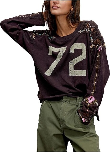 Free People We The Free Lilith T-Shirts Women's Clothing Chocolate : XS (Women's 0-2), Cotton