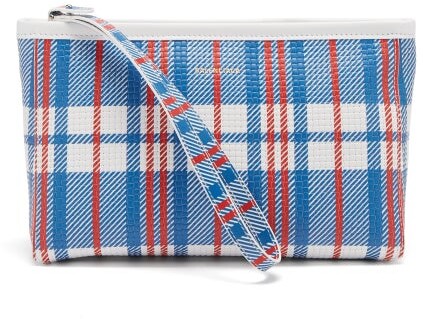 Balenciaga Barbes Checked Woven-leather Pouch - Blue White - ShopStyle  Clutches