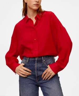 red flowy shirt