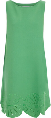 Oscar de la Renta - Broderie anglaise-trimmed stretch-knit dress - Green - L