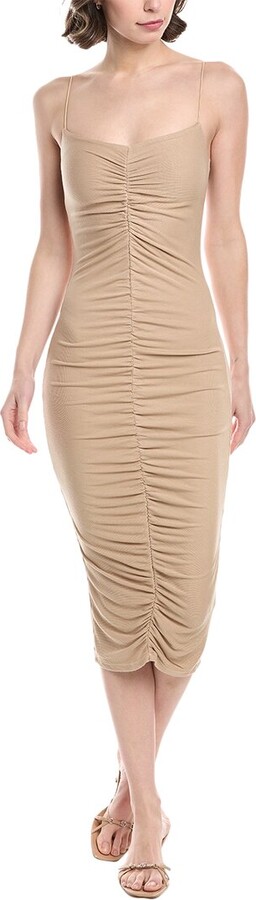 Enza Costa Stretch Knit Ruched Strappy Silk-Blend Midi Dress