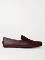 Thumbnail for your product : Manolo Blahnik Mayfair Leather and Suede Slippers - Men - Burgundy - UK 8
