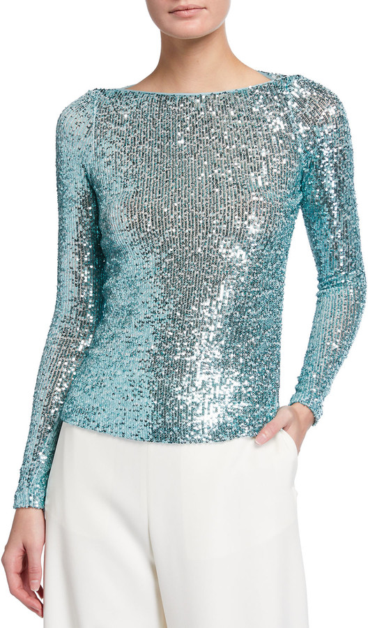 green sequin long sleeve top