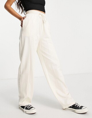 ASOS DESIGN straight leg sweatpants with deep waistband and pintuck in  cotton in cream - CREAM - ShopStyle Activewear Pants