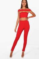 Thumbnail for your product : boohoo Tall Off The Shoulder Crop & Trouser Co-ord