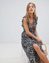 Thumbnail for your product : Glamorous sleeveless midi dress with flutter sleeves in smudge polka dot