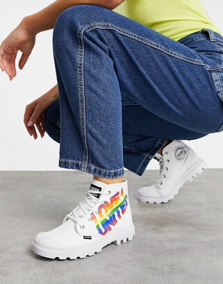 Palladium Pampa Pride lace-up ankle boots in white
