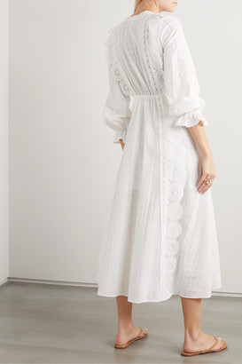 Maje Crocheted Lace-trimmed Broderie Anglaise Cotton-voile Midi Dress - White
