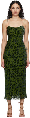 Marina Moscone Green Velvet Burnout Bias Slip Dress